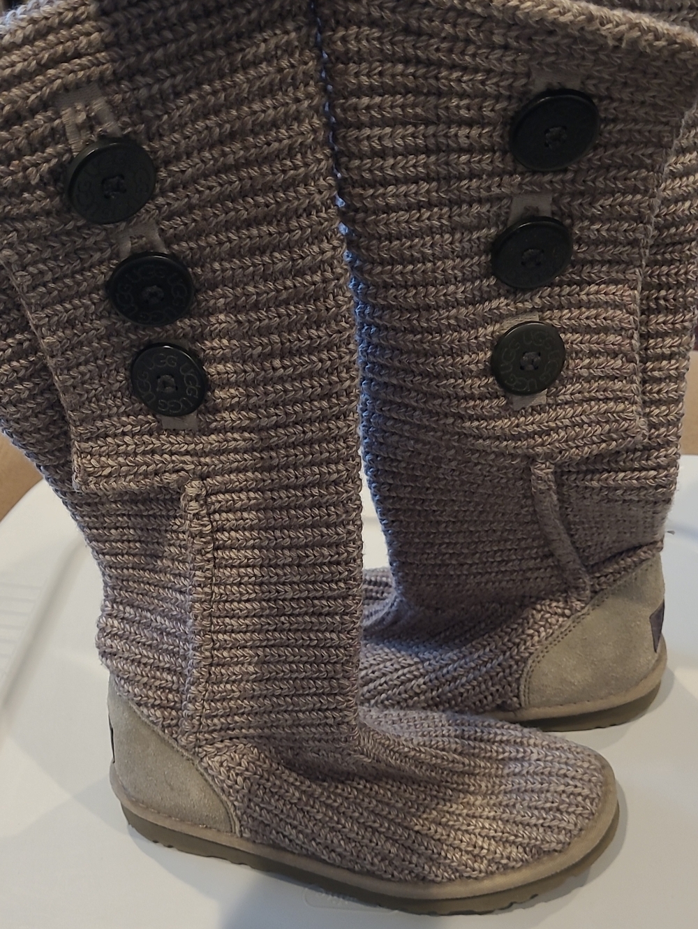 Ugg Gray/Taupe Knit Fold-Over Winter Boots Size 7 - Picture 1 of 7